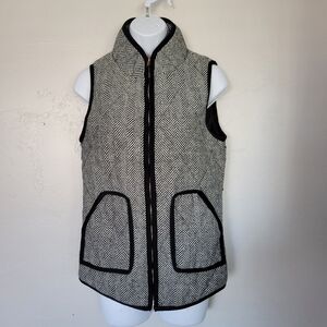 Boutique Only Black & White Herringbone Vest Full Zip Small Pockets Winter